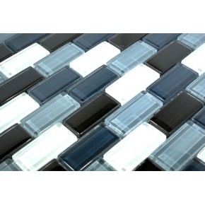 Crystal Glass Black/white Mix Glossy Brick Pattern Mosaic